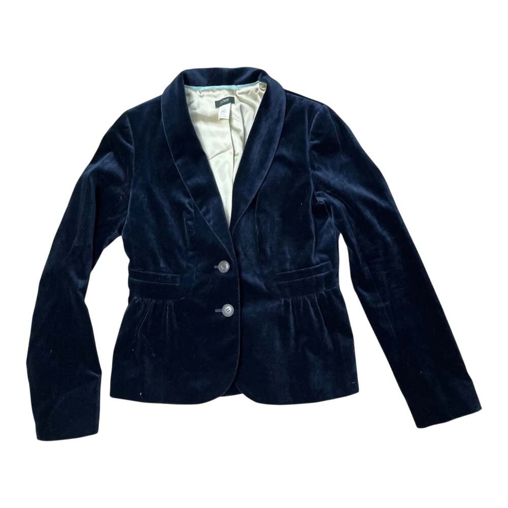 Retro J. Crew Eden Navy Velvet Peplum Blazer academia Jacket sz 10 M